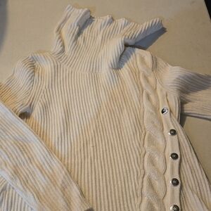 Belldini Cream Cowl Neck Sweater with Cable Knit Design